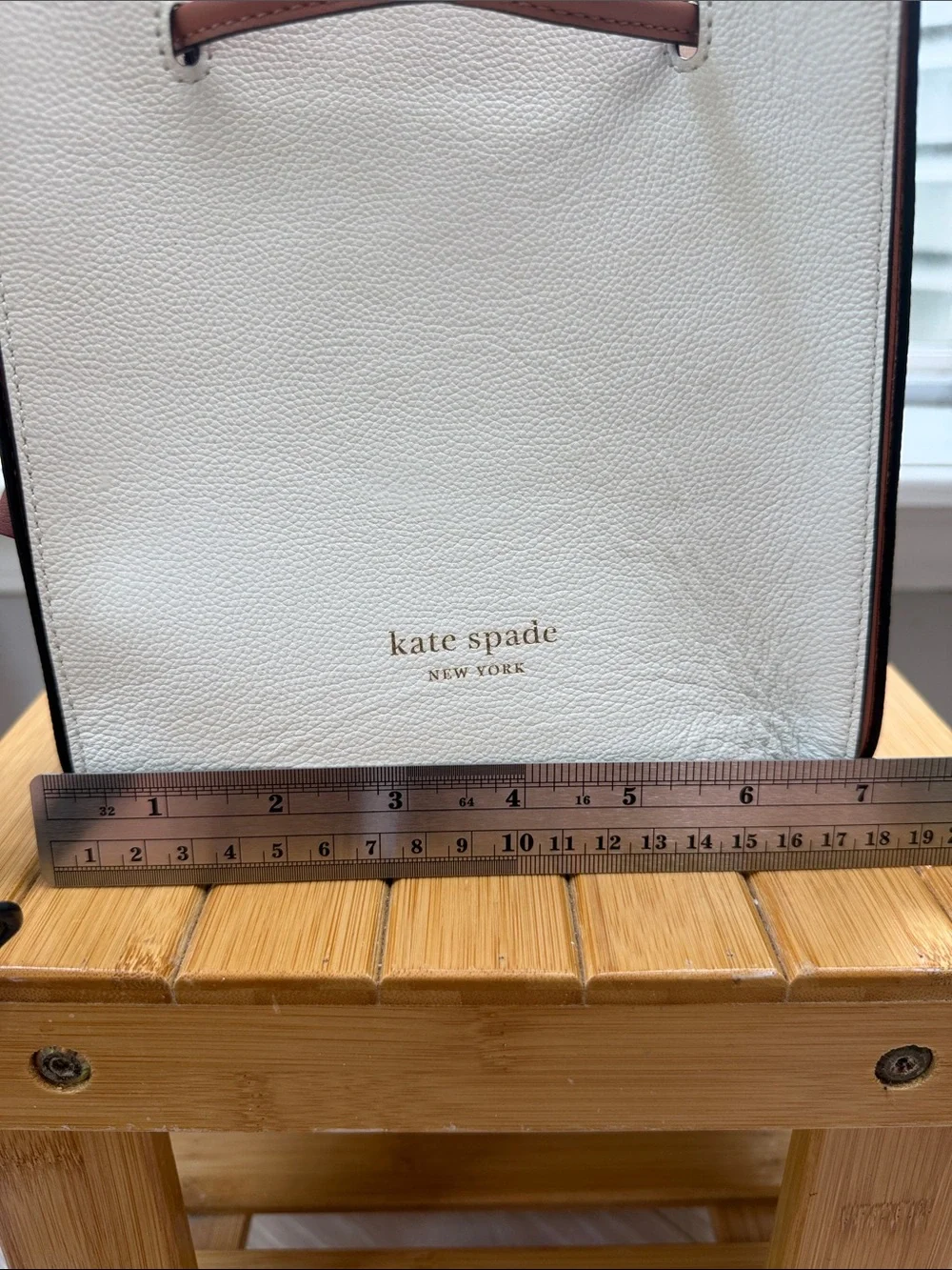 kate spade White Leather Bucket Crossbody with Tan Trim and Black Strap